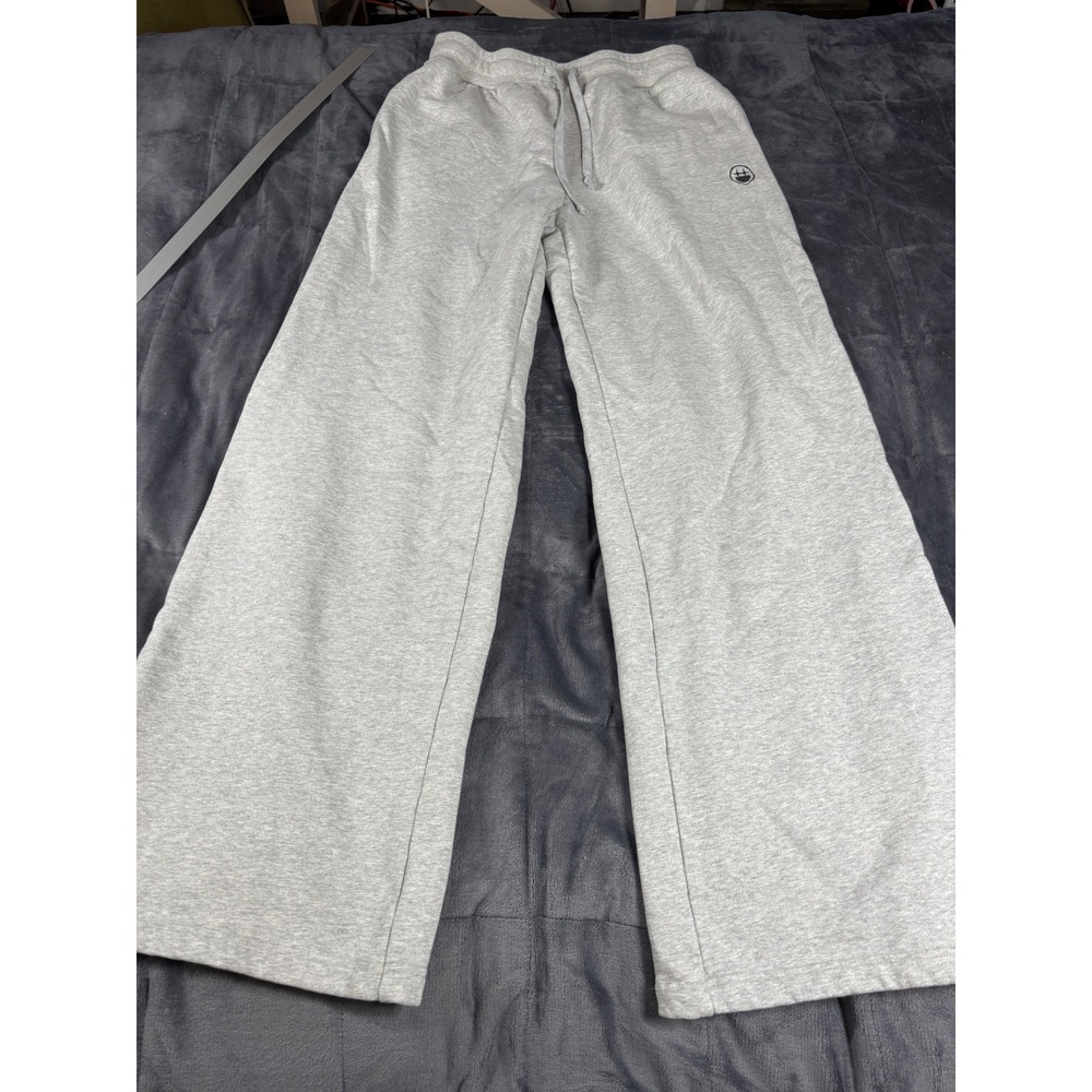 Bigface Coffee Womens Wide Leg Sweatpants Heather Gray Cotton Drawstring Large